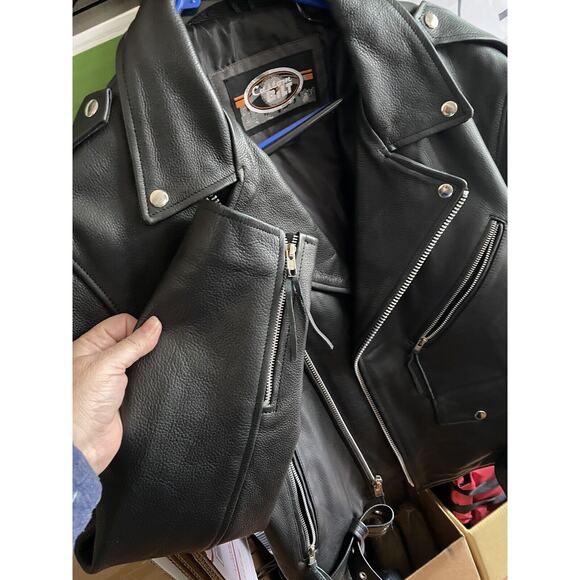 CUSTOM BILT BLACK LEATHER MOTORCYCLE BIKER JACKET - SIZE XL NO FLAWS! - Picture 4 of 11